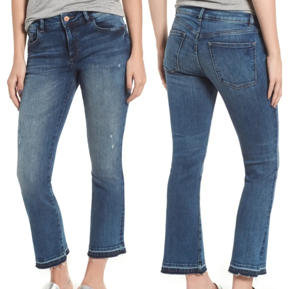 D1961 Alma Lara distressed released hem flair high rise jeans size 28 blue